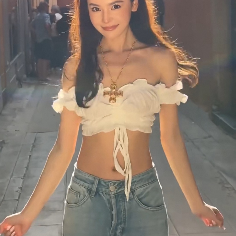 White Ruffled Tie-Front Top